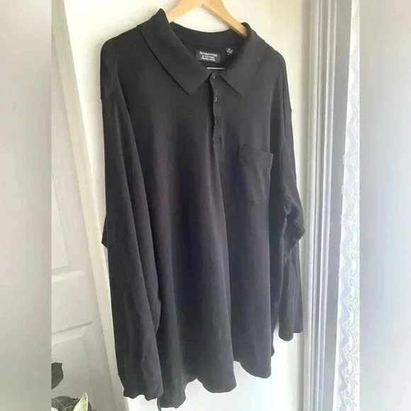 3XLT Men’s Black Polo Long Sleeve Button Collared 100% Cotton Roundtree & Yorke - Picture 1 of 5
